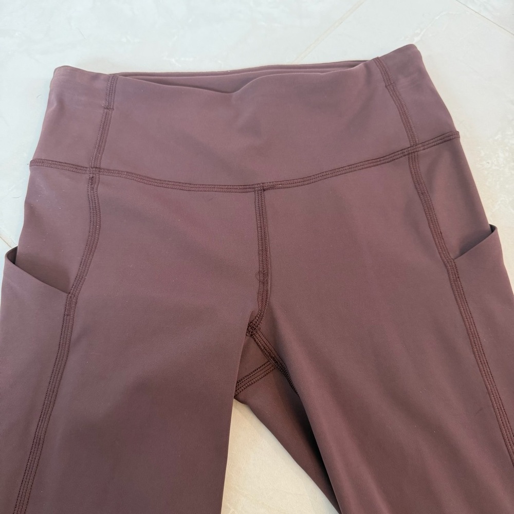 Lululemon Plum brown High Rise Leggings Sz 2 Pockets Pace Rival Crop Dark Adobe - Picture 3 of 9
